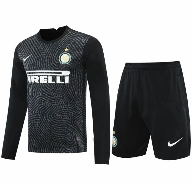 Inter Milan Long Sleeve Black Goalkeeper Soccer Jersey Kits (Shirt+Shorts) 2020/21